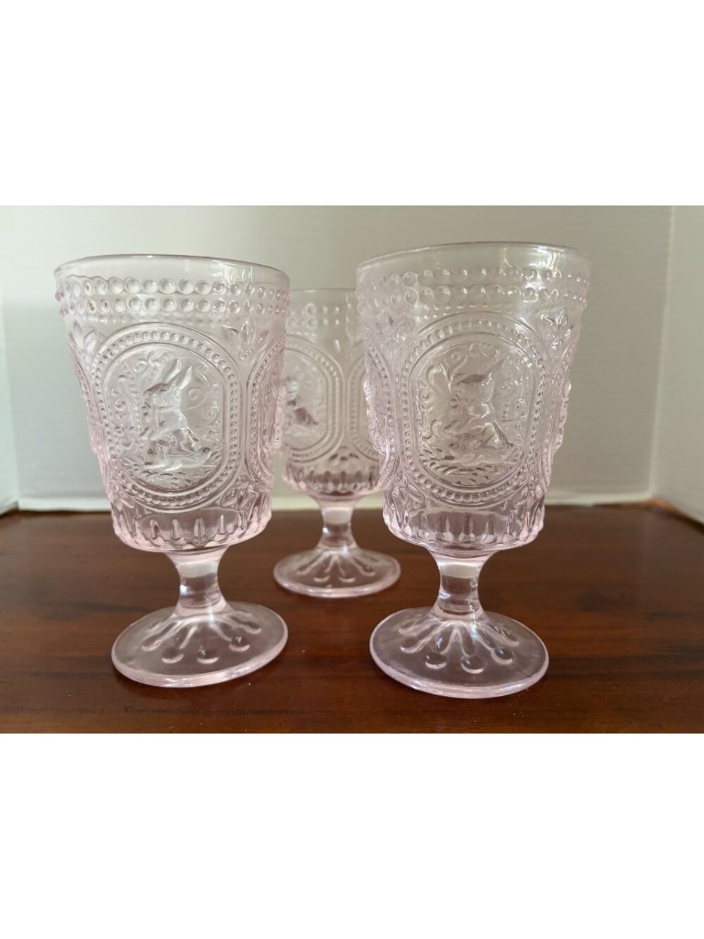 Victorian-Style Pale Pink, Hobnail, Embossed Bunny Rabbit Footed Goblets (Qty. 3